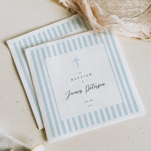 Blue Stripes Elegant Baptism Paper Napkin