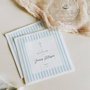 Blue Stripes Elegant Baptism Paper Napkin