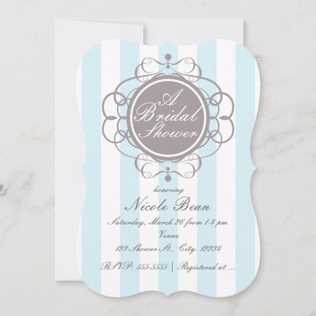 Blue Stripes Elegant Bridal Shower Invitations (Front)