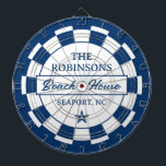 Blue Stripes Family Beach House Dart Board<br><div class="desc">Bring coastal style to your game space with this Navy Blue Stripes Family Beach House Dartboard. Featuring a crisp white background, classic navy blue stripes, and a charming sea star accent, this dartboard showcases a logo-style design that can be personalized with your family name, beach house location, or established date....</div>