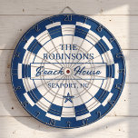 Blue Stripes Family Beach House Dart Board<br><div class="desc">Bring coastal style to your game space with this Navy Blue Stripes Family Beach House Dartboard. Featuring a crisp white background, classic navy blue stripes, and a charming sea star accent, this dartboard showcases a logo-style design that can be personalized with your family name, beach house location, or established date....</div>