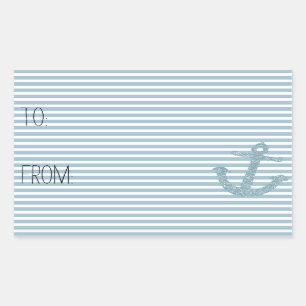 Blue Stripes Faux Glitter Anchor Gift Tag
