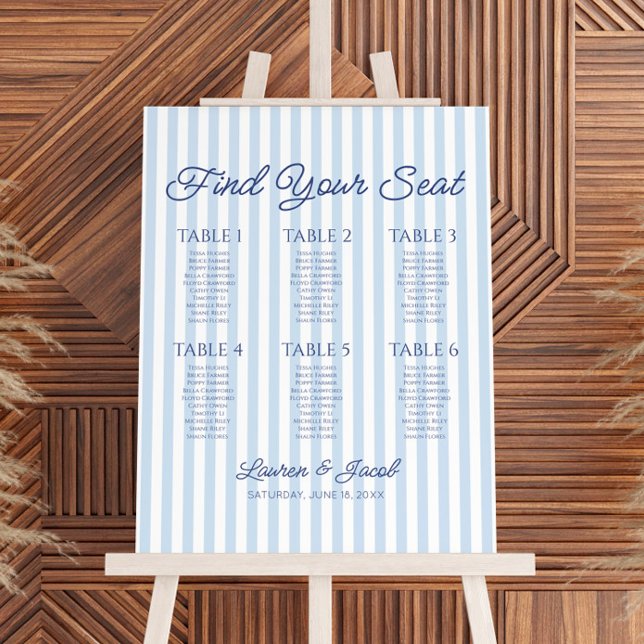 Blue Stripes Find Seat Small Wedding Seating Chart Foam Board (Creator Uploaded)
