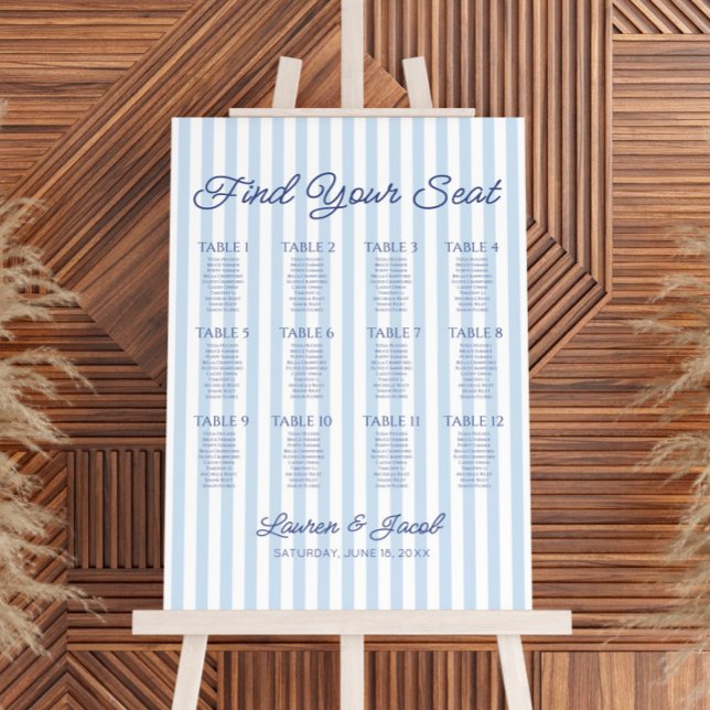 Blue Stripes Find Your Seat Wedding Seating Chart Foam Board (Creator Uploaded)
