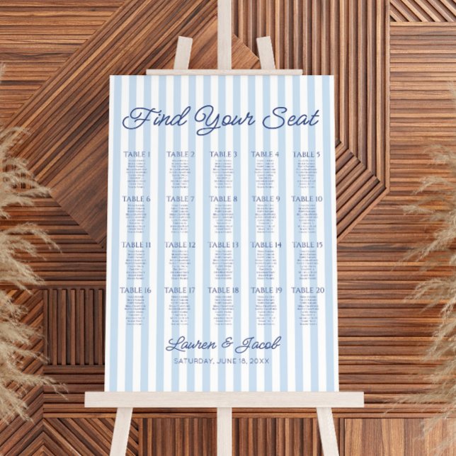 Blue Stripes Find Your Seat Wedding Seating Chart Foam Board (Creator Uploaded)