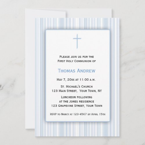 Blue Stripes, First Communion Custom Invitations