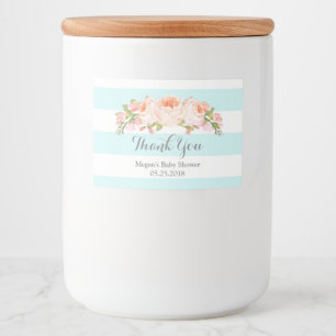 Blue Stripes Floral Baby Shower Label