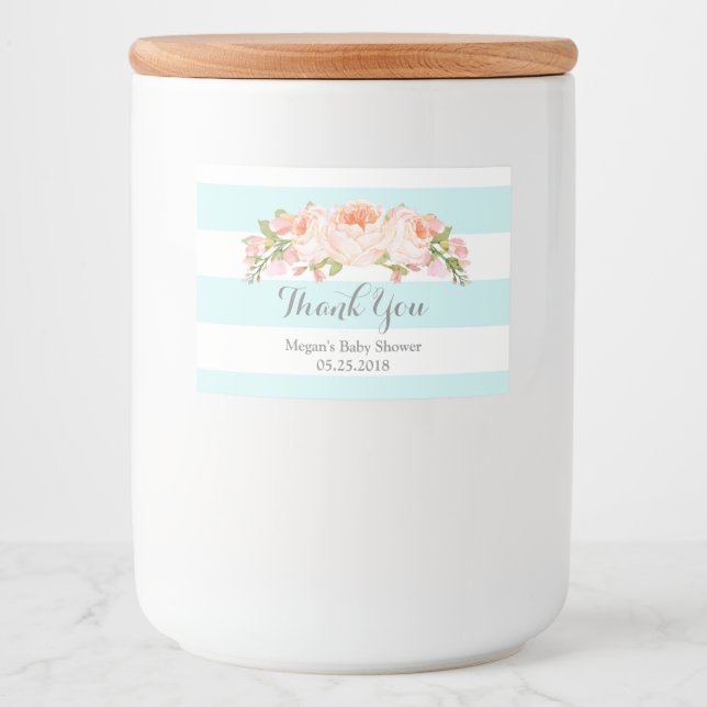 Blue Stripes Floral Baby Shower Label (Front)