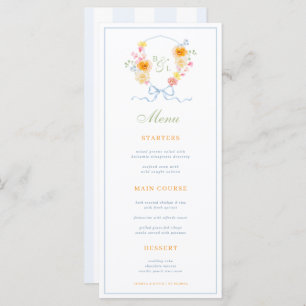 Blue Stripes & Floral Crest Spring Wedding Menu