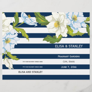 Blue stripes & flowers modern wedding program