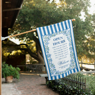 Blue Stripes Forget Me Not Border Open Hours House Flag