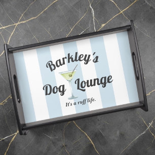 Blue Stripes Funny Personalized Dog Lounge Serving Tray
