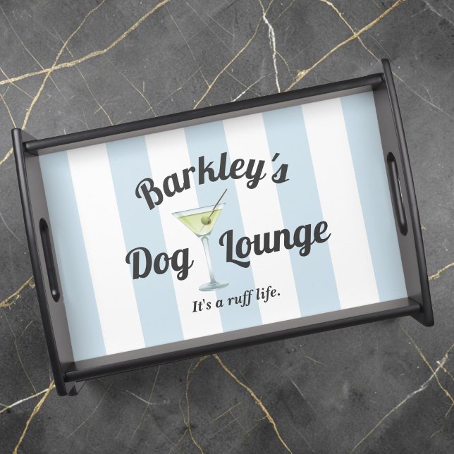 Blue Stripes Funny Personalized Dog Lounge Serving Tray (Personalize with your dog's name. Makes a great gift for dog owners!)