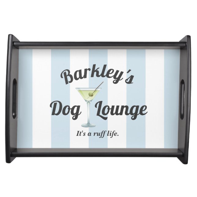Blue Stripes Funny Personalized Dog Lounge Serving Tray (Front)