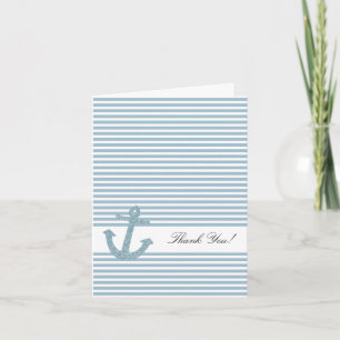 Blue Stripes Glitter Nautical Anchor Letterpress Thank You Card