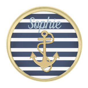 Blue Stripes & Gold Anchor Nautical Finish Lapel Pin