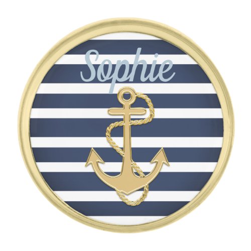 Blue Stripes  Gold Anchor Nautical Gold Finish Lapel Pin