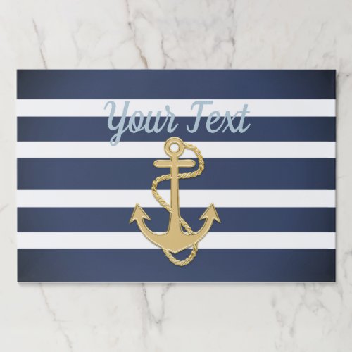Blue Stripes  Gold Anchor Nautical Paper Pad