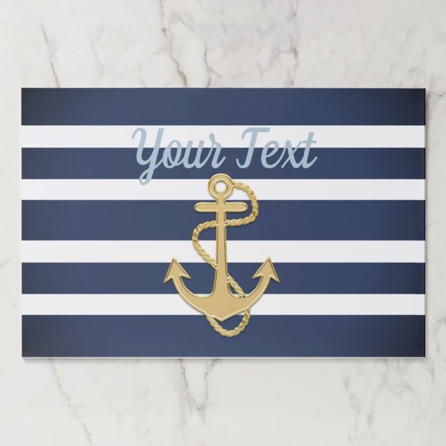 Blue Stripes & Gold Anchor Nautical Paper Pad (Front)