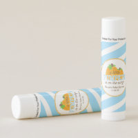 Blue Stripes Gold Little Pumpkin Fall Baby Shower Lip Balm