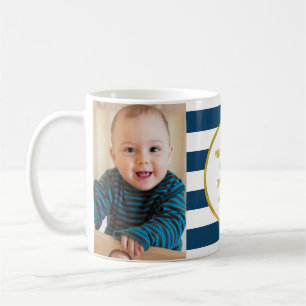 Blue Stripes Gold Photo Best Grandpa Christmas Coffee Mug