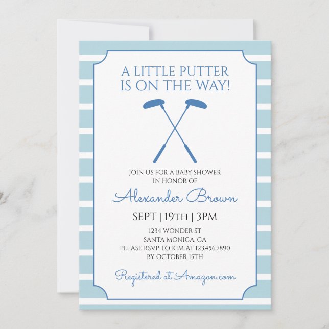 Blue Stripes Golf Boy Baby Shower Invitation (Front)