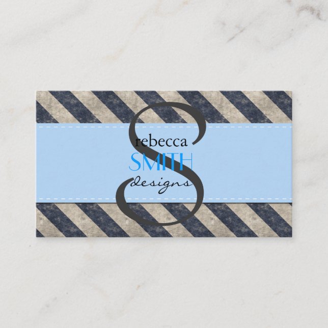 Blue Stripes, Gray Stripes, Striped Pattern Business Card (Front)