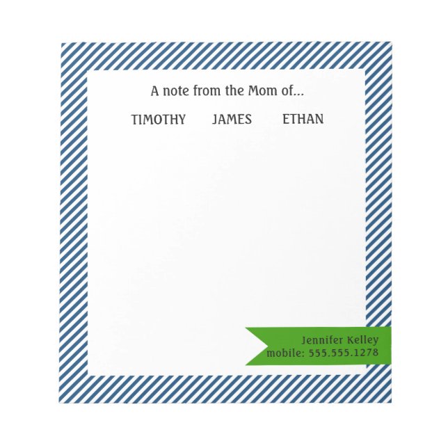 Blue Stripes, Green Accent Note from the Mom of... (Front)