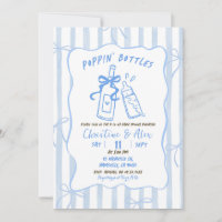 Blue Stripes Hand Drawn Poppin Bottles Baby Shower