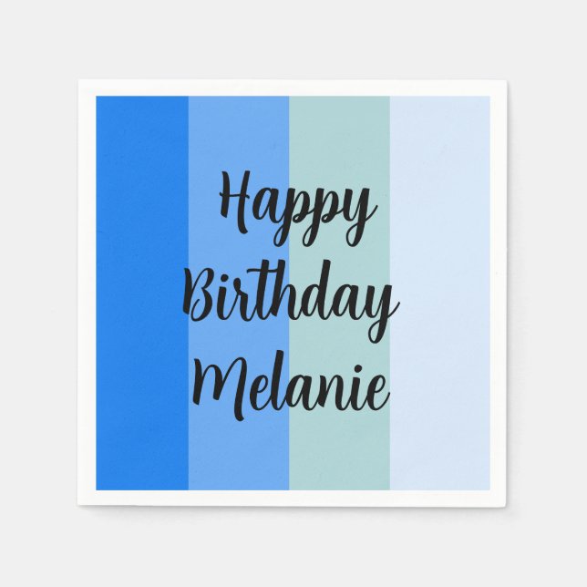 Blue Stripes Happy Birthday Napkins (Front)