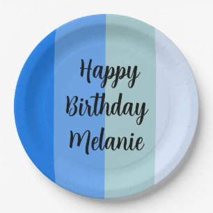 Blue Stripes Happy Birthday Paper Plates