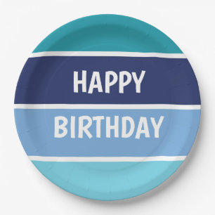 Blue Stripes Happy Birthday Paper Plates