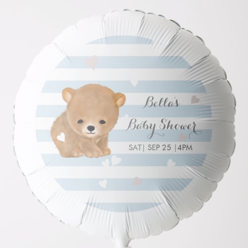 Blue Stripes Heart Brown Bear Paper Plate Balloon