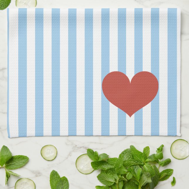 Blue Stripes & Heart Kitchen Towel (Folded)