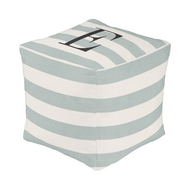 Blue Stripes Large Monogram | Farmhouse Decor Pouf (Angled Front)