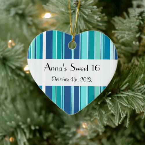 Blue Stripes Lines Striped Pattern Sweet 16 Ceramic Ornament