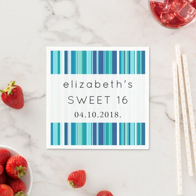 Blue Stripes, Lines, Striped Pattern, Sweet 16 Napkins (Insitu)