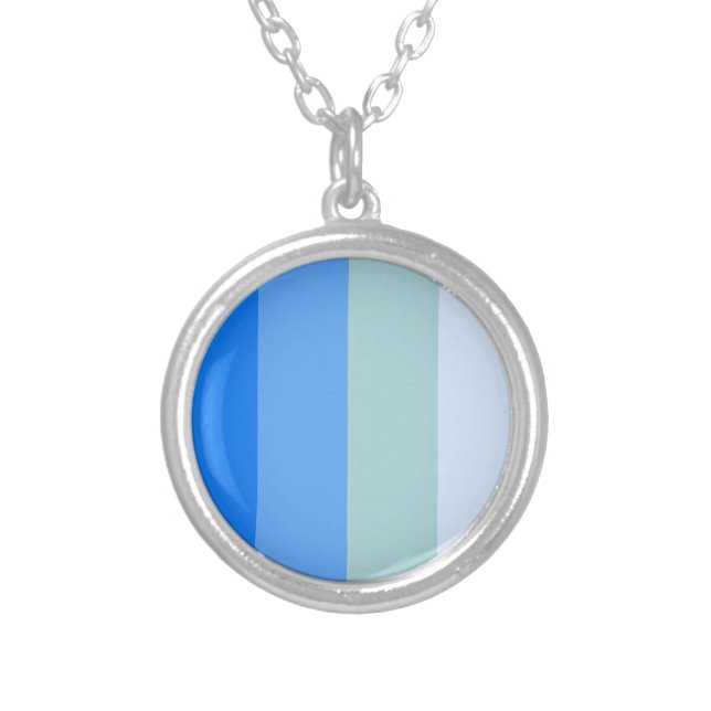 Blue Stripes Maritime Silver Plated Necklace (Front)