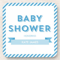 Blue Stripes Modern Boy Baby Shower Drink Coaster