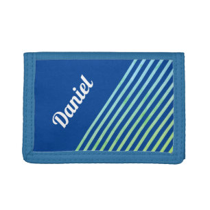 Blue Stripes Modern Simple Cool Trendy Custom Name Trifold Wallet