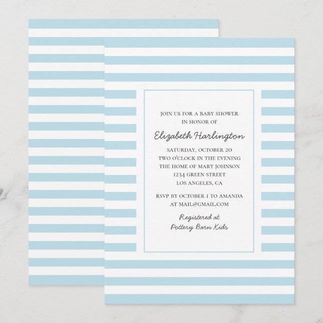 Blue stripes. Modern striped boy baby shower Invitation (Front/Back)
