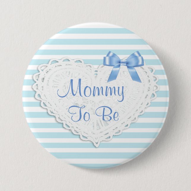 Blue Stripes Mommy to be Baby Shower Button (Front)