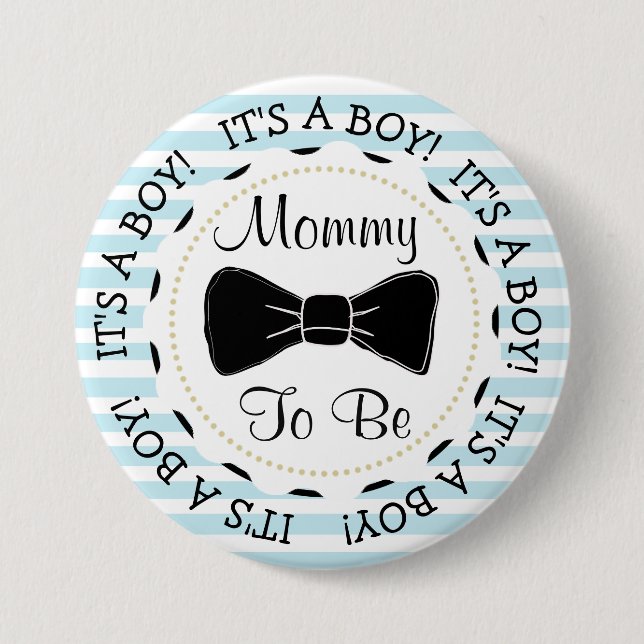Blue Stripes Mommy to be Bowtie Baby Shower Button (Front)