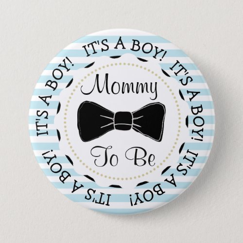 Blue Stripes Mommy to be Bowtie Baby Shower Button