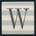 Blue Stripes Monogram | Modern Farmhouse Stone Coaster<br><div class="desc">Modern farmhouse stone coaster personalized with large classic monogram letter over a wide stripe pattern. Click the Customize It button to add your own text and create your own unique one of a kind design!</div>
