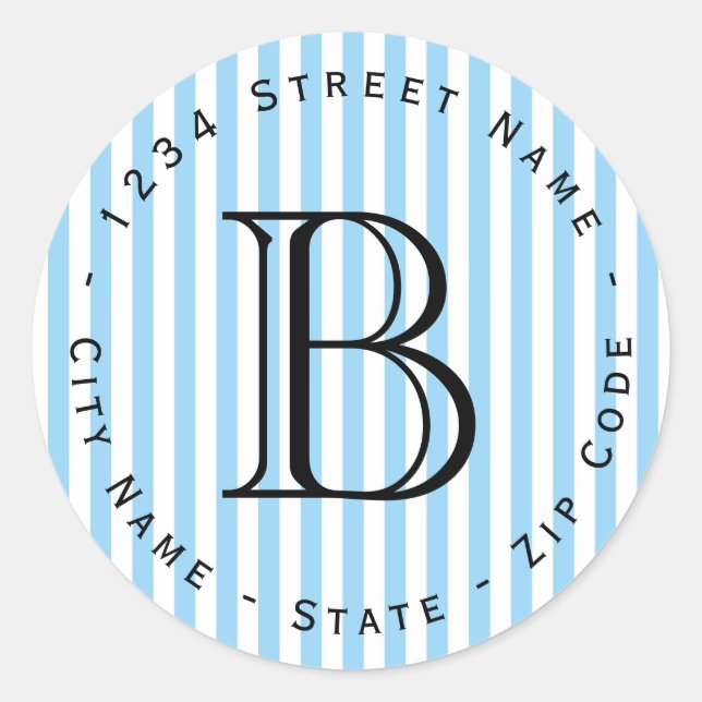 Blue Stripes Monogram Return Address Label (Front)