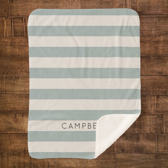 Blue Stripes Name Monogram | Modern Farmhouse Sherpa Blanket (Creator Uploaded)