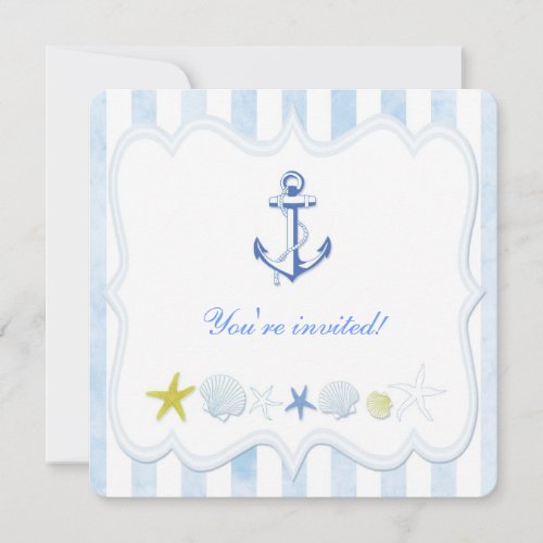 Blue Stripes Nautical Birthday Party Invitation