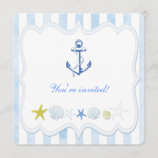 Blue Stripes Nautical Birthday Party Invitation