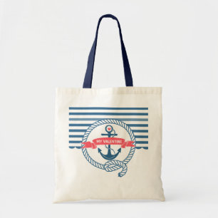Blue Stripes Nautical Boat Anchor Tote Bag